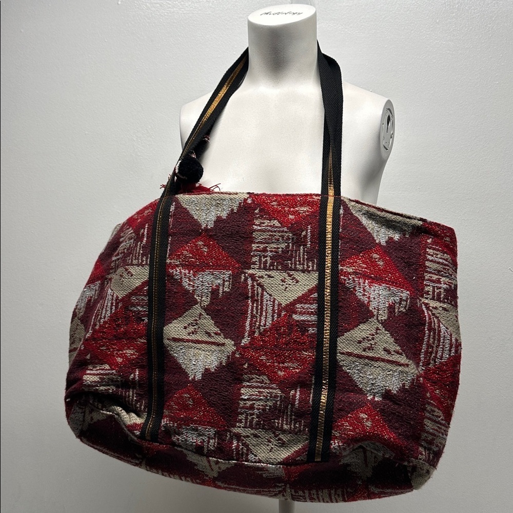 America & Beyond Travel Bag Set 3 Piece Tote Purse Coin Pouch Beaded Leaves Red - Picture 5 of 8